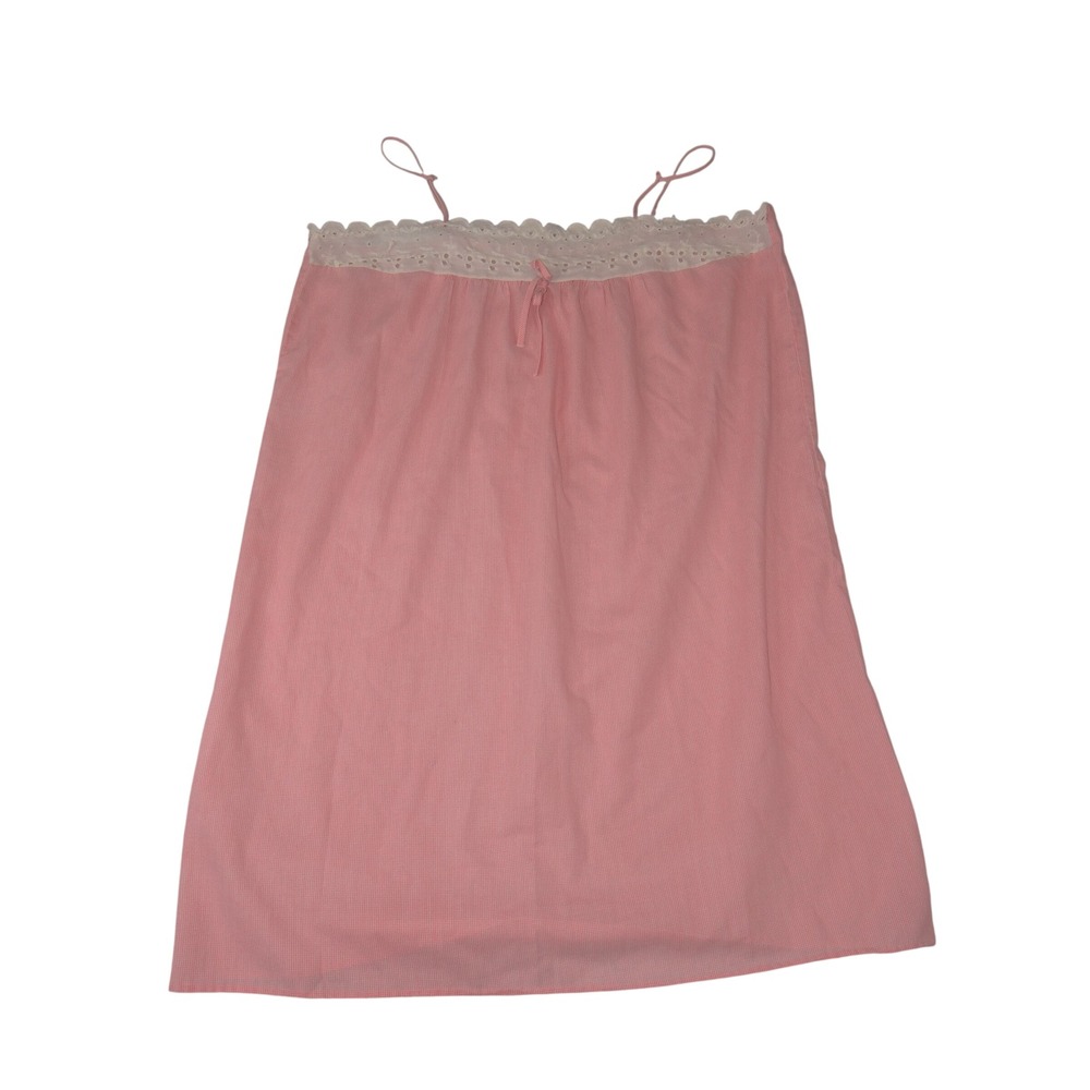Vintage Pink Gingham Eyelet Lace Spaghetti Strap Nightgown Sleepwear 3538